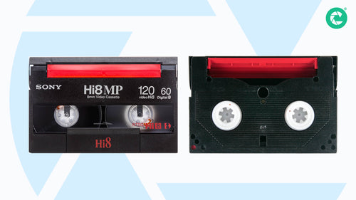 Front and back image of a Hi8 videotape