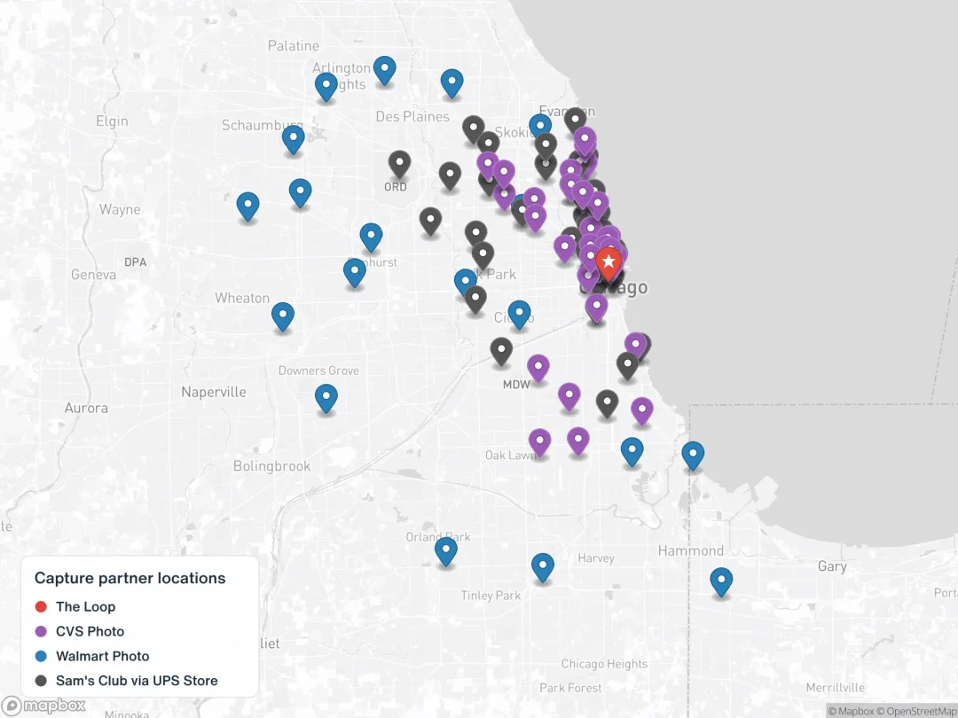 Map of VHS to digital Chicago drop-off locations across the city and suburbs